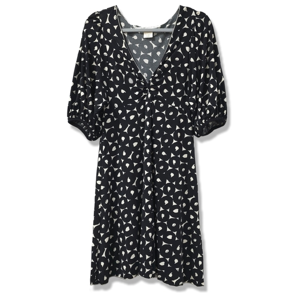 MAX STUDIO Vintage Black White Abstract Puff Sleeve Vneck Dress, Witchy, M - Picture 2 of 15